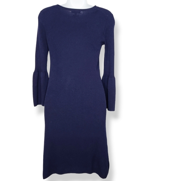 Massimo Dutti Navy Blue Wool Blend Knit Sweater Dress Bell Sleeves Size Small - Picture 4 of 9